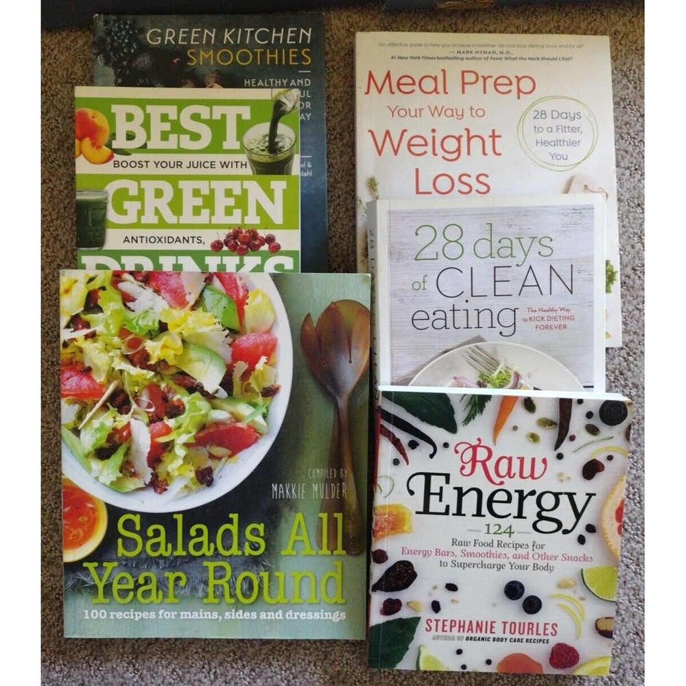 Lot of 6 Healthy Cooking Cookbooks Salads Clean Eating Green Smoothies Meal Prep
